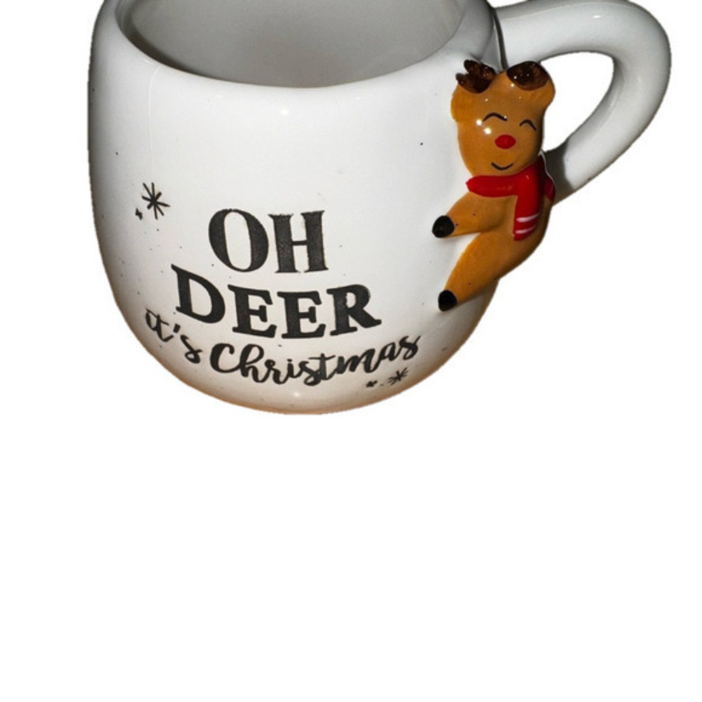 🌷 Eccolo Black and White Coffee Mug with Reindeer Accent